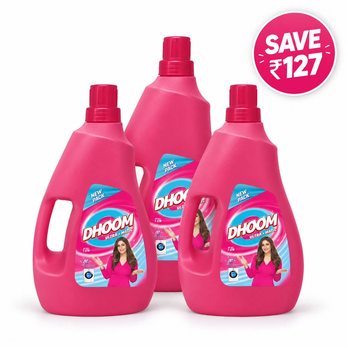 Liquid Detergent Trio – 3 × Dhoom Ultra Matic Liquid 1 L
